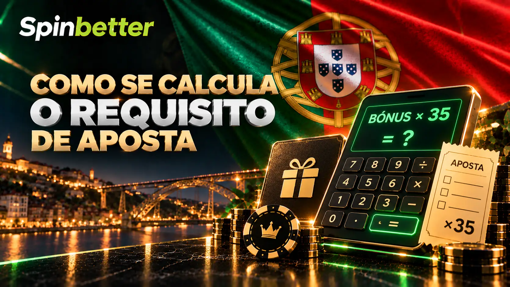 Calculadora e boletim a ilustrar o cálculo do requisito de aposta